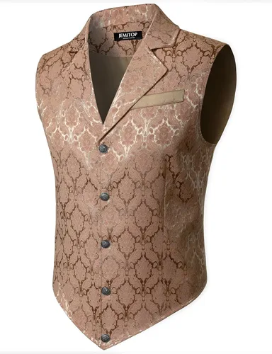 Vista 2 de JEMITOP Chaleco de traje jacquard vintage para hombre Oro rosa