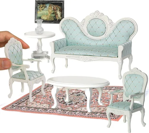 Vista 11 de iLAND Juego de muebles de casa de muñecas victoriana, muebles y accesorios para casa de muñecas, sofá de casa de muñecas en miniatura con accesorios