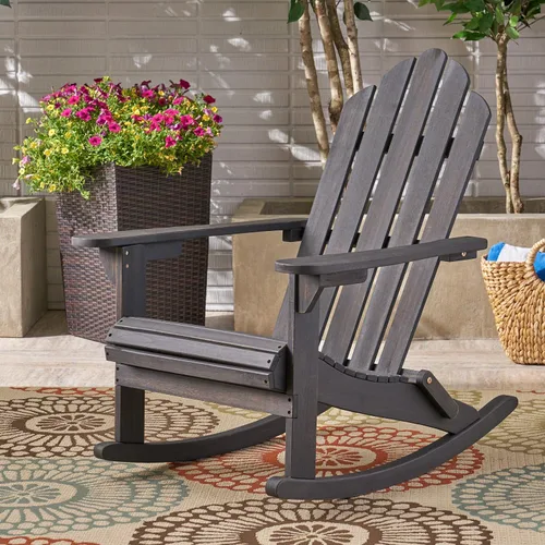 Vista 2 de Christopher Knight Home Cara Adirondack - Silla mecedora de madera de acacia para exteriores, acabado gris oscuro