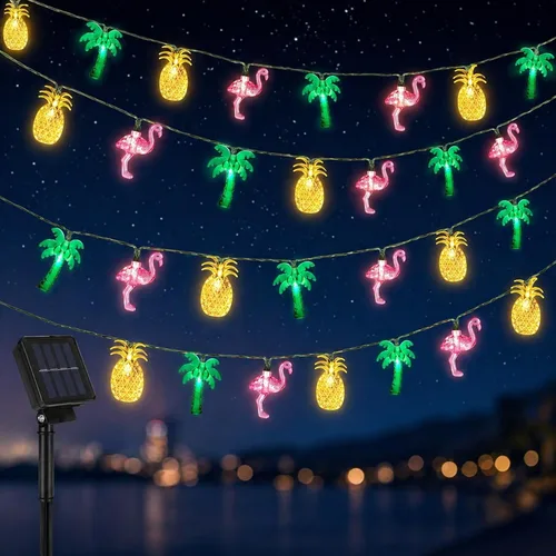 Vista 12 de Tira de luces solares con forma de globo, 31 pies, 50 luces LED para exteriores, impermeables, 8 modos, luces solares de patio para césped, jardín