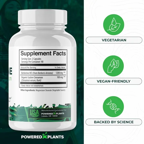 Vista 5 de Suplemento de berberina pura, 1300 mg de berberina con canela de Ceilán para el metabolismo y el apoyo del sistema inmunológico, 1 paquete de 180
