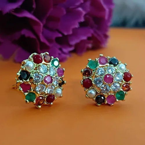 Vista 6 de Efulgenz Aretes indios para mujer, joyería india, multicolor, circonita cúbica, aretes de tuerca para mujer Varios