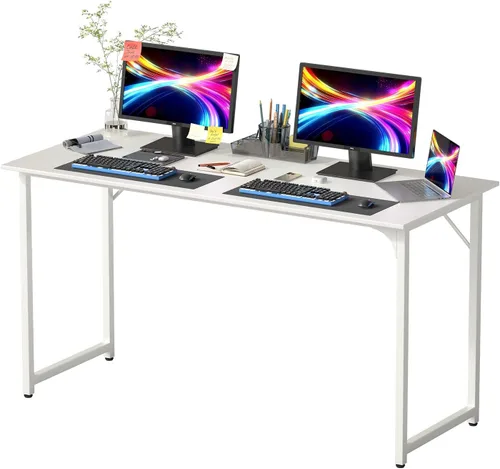 Vista 42 de PayLessHere Escritorio para computadora de 32 pulgadas Negro Escritorio de oficina con marco de metal, pies ajustables Superficie resistente
