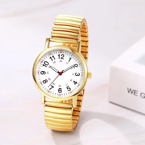 Vista 2 de Avaner Relojes de banda elástica para mujer correa elástica para mujer, esfera grande, oro y plata, cuarzo fácil de leer, reloj de pulsera
