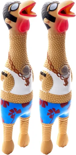 Vista 7 de Outward Hound by Charming Pet Squawkers Earl - Juguete de goma de pollo con látex chillón para perros, juguete divertido e interactivo
