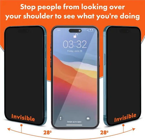 Vista 2 de Slapback Protector de pantalla de privacidad prémium para iPhone 14 Pro Max [2 unidades] [pantalla de 6.7 pulgadas] Anti-espía 28 grados opaca