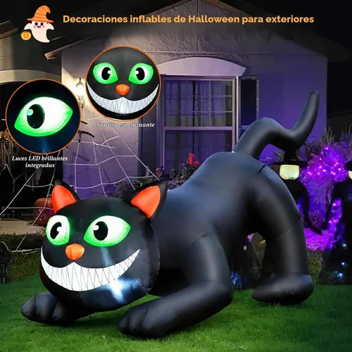 Vista 5 de FunFanso Decoración inflable de Halloween de 7 pies para patio de gato negro, decoración de Halloween al aire libre con luces LED brillantes