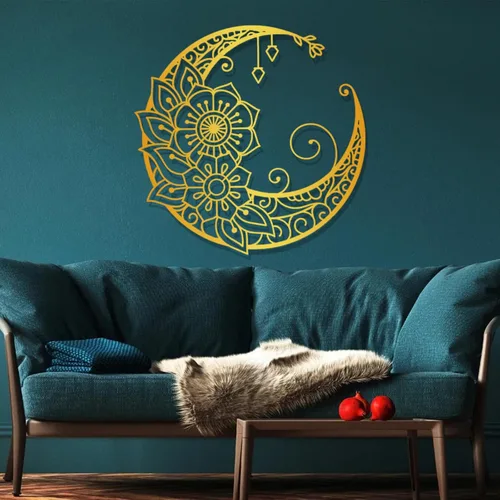 Vista 6 de Cadeali Arte de pared de metal bohemio, mandala de fase lunar, negro (18 x 18 pulgadas)