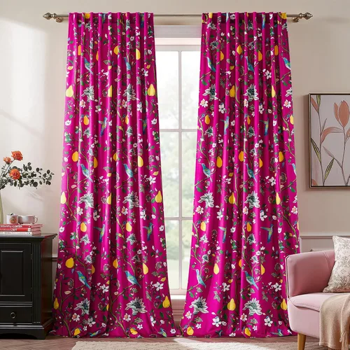 Vista 13 de MUSSEL Cortinas florales de terciopelo de 63 pulgadas de largo, cortinas botánicas de lujo para oscurecer la habitación, 2 paneles de colibrí