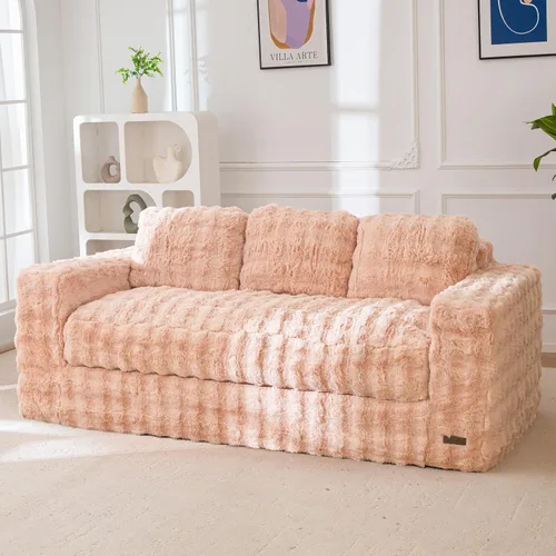 Vista 16 de MAXYOYO Sofá de 3 plazas para sala de estar, sofá sin hueso, cómodo puf con burbujas para apartamento, no necesita montaje, color beige