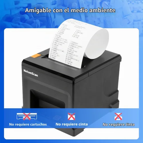 Vista 5 de NetumScan USB POS Impresora de Recibos, Impresora Térmica de Recibos de 80mm con Cortador Automático y Cajón de Efectivo, 300mm/s, Soporte