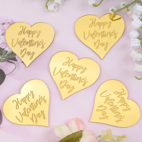 Vista 5 de Decoración para el Día de San Valentín – 20 unidades de discos y palillos para tartas de corazón, decoración de acrílico con espejo