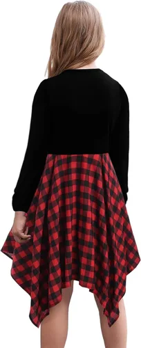 Vista 6 de KYMIDY Vestido midi alto y bajo para niñas, de manga larga, estilo bohemio, con vuelo, casual, con bolsillos, para niños de 6 a 12 años