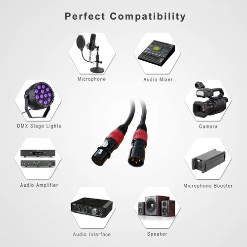 Vista 4 de Cables XLR, cable de micrófono XLR de 25 pies, paquete de 4 unidades, cable de altavoz XLR de 3 pines chapado en oro macho a hembra, cable