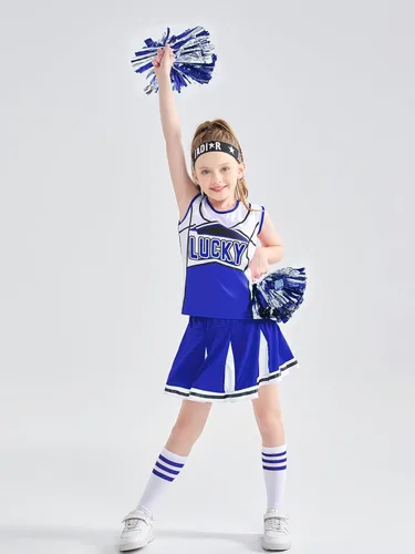 Vista 5 de LOLANTA Disfraz de animadora para niñas, uniforme de animadora con pompones y calcetines