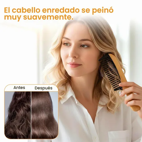 Vista 4 de Juego de 3 peines de bambú para dientes anchos, peine de madera para cabello rizado, grueso, húmedo, antiestático, con dientes de baquelita, peines