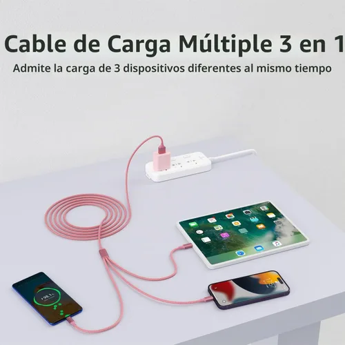 Vista 7 de Travel Essentials - Cable de carga múltiple 3 en 1, cable de carga universal para teléfono Micro USB Cable with Type-C,Micro USB,IP Port,Travel