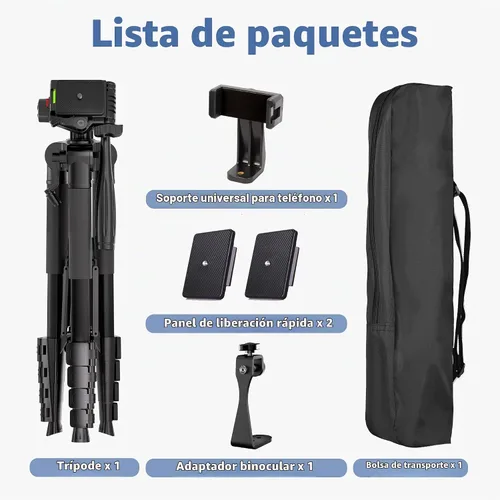 Vista 7 de Trípode binocular, soporte de trípode de telescopio terrestre de 72 pulgadas con adaptador binocular y 2 placas QR, soporte para cámara de viaje