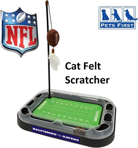 Vista 8 de Pets First NFL BALTIMORE RAVENS Rascador de Campo de Fútbol para Gatos con Juguete de Peluche de FÚTBOL Relleno de Hierba Gatera y Juguete Colgante