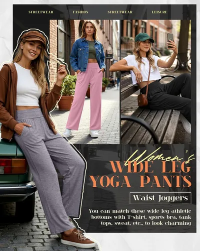 Vista 104 de Neer - Conjunto de 3 pantalones de yoga de pierna ancha para mujer - Pantalones deportivos cómodos, holgados, de cintura alta y casuales