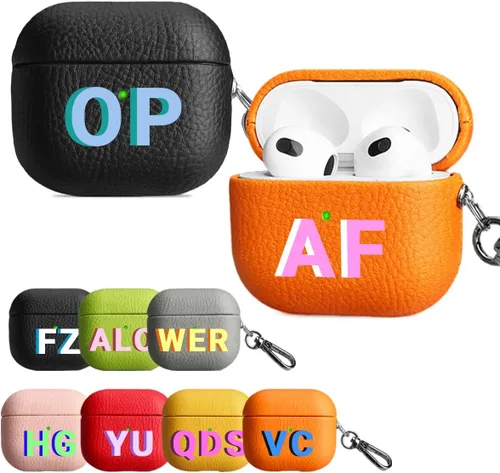 Vista 14 de Funda personalizada con nombre para AirPods Pro, añade tus propias iniciales personalizadas, monograma, funda de lujo de cuero vegano para Air Pods