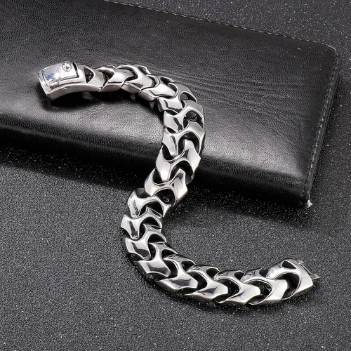 Vista 3 de Pulsera de cadena estilo armadura de muñeca para hombre, joyería punk de acero inoxidable para hombres, plata genial, regalos para hombres 8.26