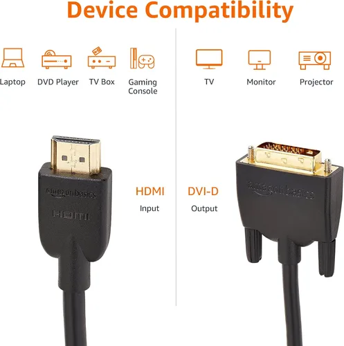 Vista 4 de Amazon Basics Cable adaptador HDMI a DVI, bidireccional 1080p, chapado en oro, 6 pies, negro, paquete de 36