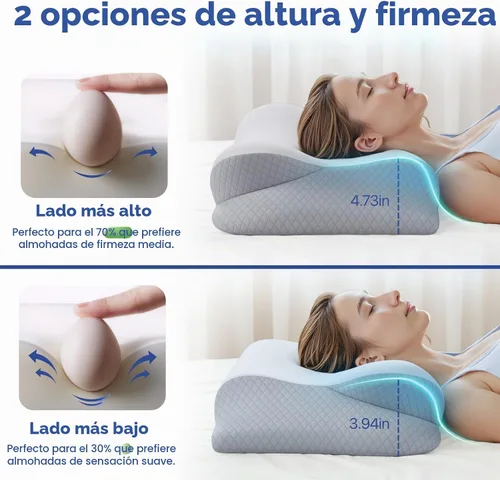 Vista 2 de Almohada cervical de espuma viscoelástica para el cuello - Almohada cervical ergonómica contorneada para durmientes laterales, de espalda y sobre