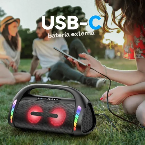 Vista 4 de Bocina Bluetooth LFS, altavoces Bluetooth inalámbricos de 100W y bajo profundo, luces LED, impermeable IPX6, 30 horas de reproducción, altavoz