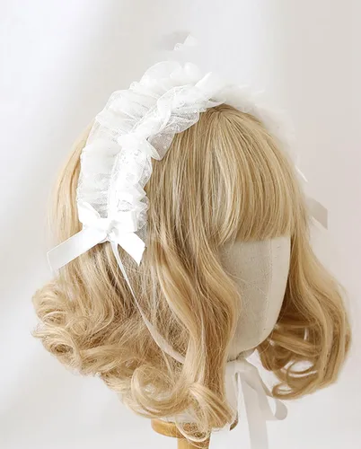 Vista 2 de TTYAO REII Lolita Accesorios de encaje Lolita Diadema Niñas Accesorios para el pelo Lolita Maid tocado para fiesta de cosplay