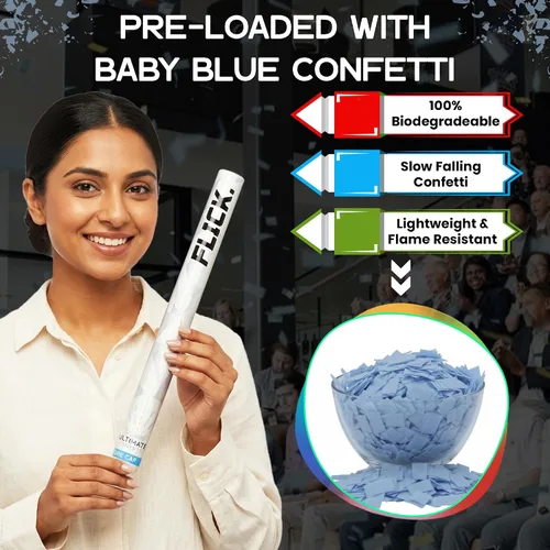 Vista 4 de Ultimate Confetti - Paquete de 8 varitas de confeti azul bebé - Palitos de mano de 6 pulgadas de papel de seda biodegradable para bodas, cumpleaños