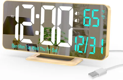 Vista 13 de KOSUMOSU Reloj de Escritorio 6.7 pulgadas Reloj Despertador Digital Negro con Alarma Dual, Atenuación, Fecha, Día de la Semana, Temperatura, 12h