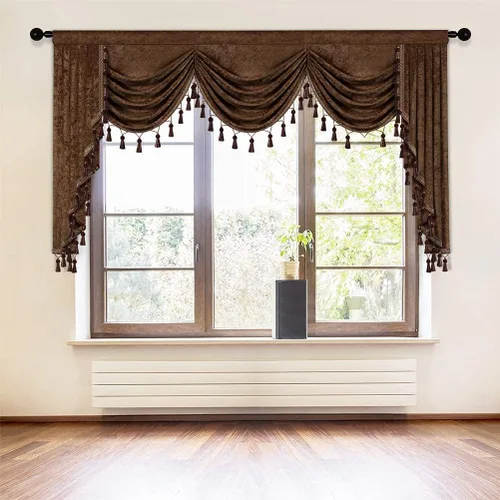 Vista 12 de ELKCA Cenefa de cortina de felpilla beige para ventana de sala de estar, cenefa de cascada para dormitorio, bolsillo para barra