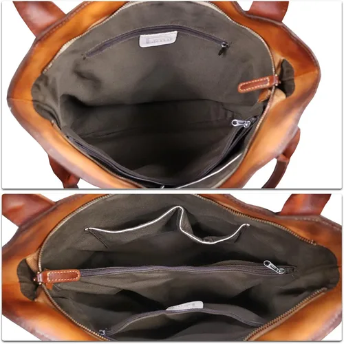 Vista 7 de Bolso de hombro de cuero genuino para mujer, bolso retro con asa superior, hecho a mano, bolso cruzado vintage, L