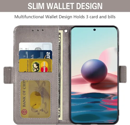 Vista 3 de Asuwish Compatible con Xiaomi Redmi Note 10/10S 4G Wallet Case Protector de pantalla de vidrio templado, soporte para tarjeta de crédito, correa