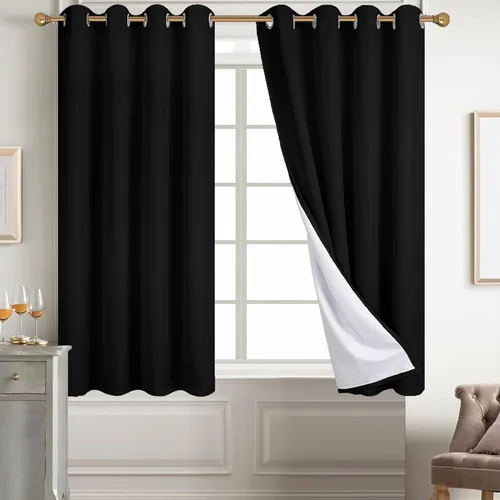 Vista 21 de Diraysid Cortinas 100% opacas de lino beige para dormitorio, con ojales, aislamiento térmico, cortinas de oscurecimiento de habitación
