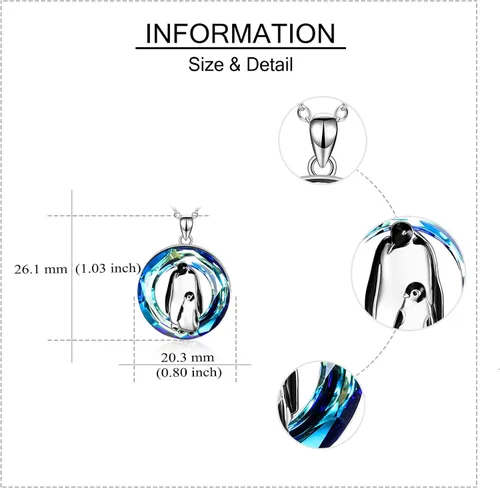 Vista 4 de ONEFINITY Penguin Necklace Gifts for Women 925 Sterling Silver Crystal Penguin Mother and Baby Pendant Jewelry for Penguin Lovers Gifts