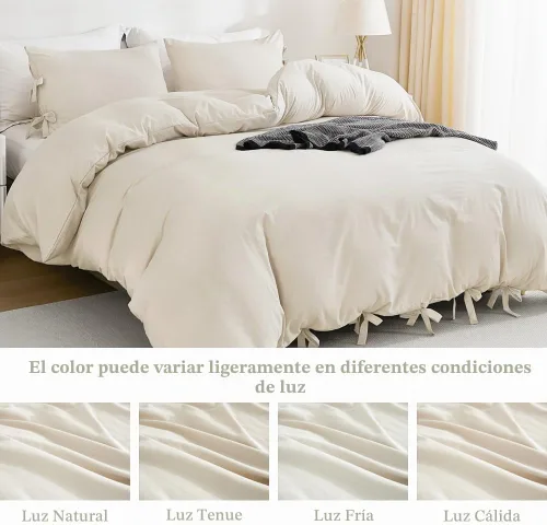 Vista 6 de annadaif - Juego de funda de edredón color beige, tamaño Full (79 x 90 pulgadas), 3 piezas (1 funda de edredón, 2 fundas de almohada), microfibra