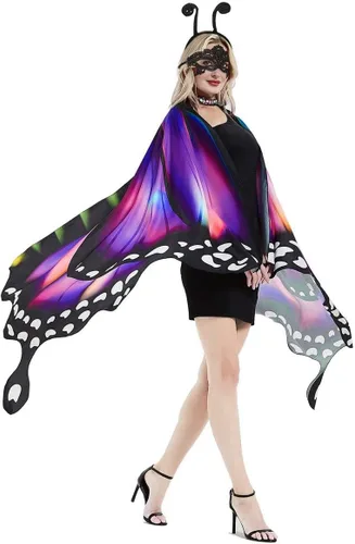 Vista 3 de Butterfly Costume for Women Butterfly Wings for Women Fairy Wings Cape with Mask and Antenna Headband Halloween Costumes