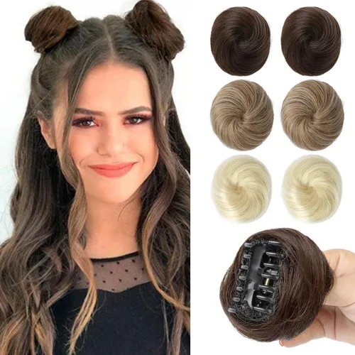 Vista 53 de REECHO Space Bun Hair Pieces, 2 piezas de mini clips de garra en moños desordenados y orejas de gato, extensiones de moño de cabello falso HB001
