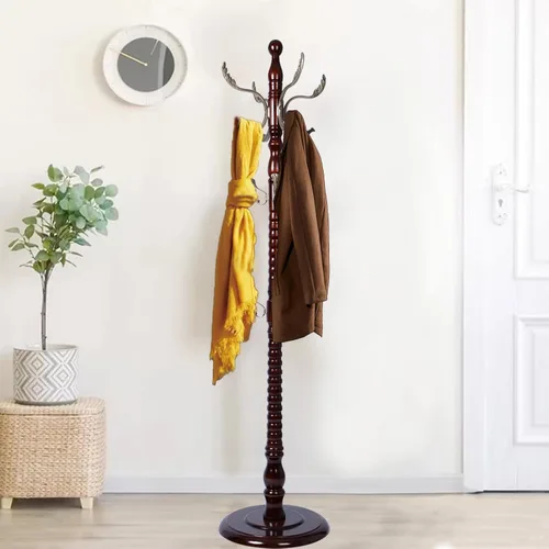 Vista 20 de Perchero de madera independiente, colgador de árbol de pasillo con ganchos de resina, perchero ajustable y resistente para colgar ropa, bolsas