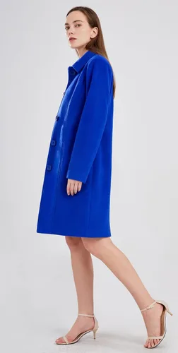 Vista 4 de Chouyatou - Elegante abrigo de lana con un solo botón para mujer, largo, para otoño e invierno