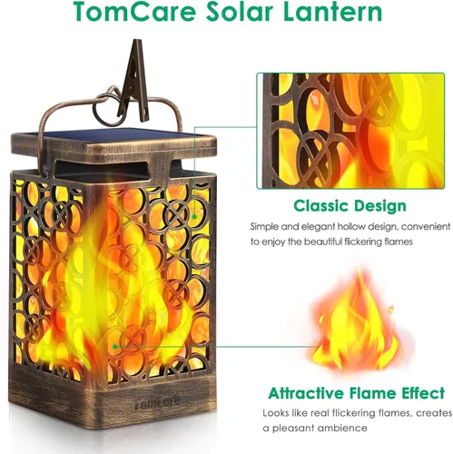 Vista 2 de TomCare Luces solares mejoradas con llama parpadeante para exteriores