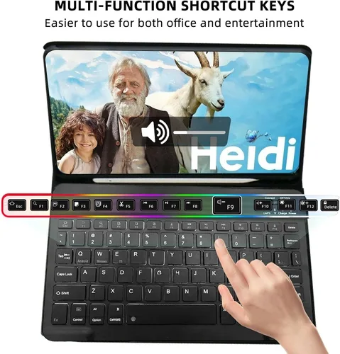 Vista 4 de Funda de teclado para Samsung Galaxy Tab A8 10.5 pulgadas - 7 colores retroiluminados cubierta de teclado y mouse (negro)