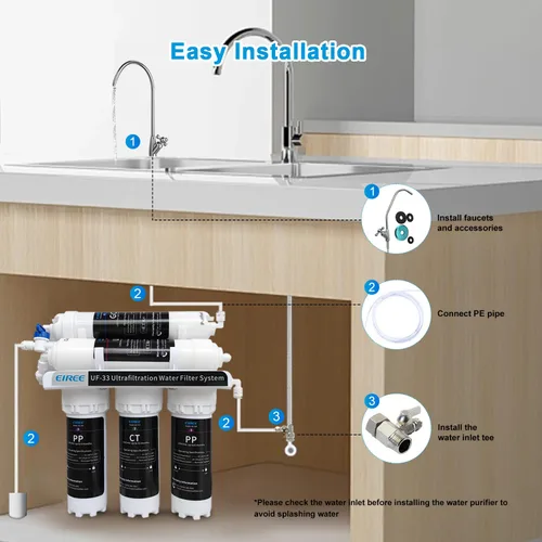 Vista 8 de Eiree UF33 Sistema de Filtro de Agua de 6 Etapas de Ultrafiltración Bajo el Fregadero, Filtro de Agua Bajo el Mostrador con Conexión Directa al