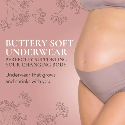 Vista 2 de Ropa interior de maternidad para mujer, sin costuras, posparto, no se ve, cintura alta sobre el bache, paquete de 5