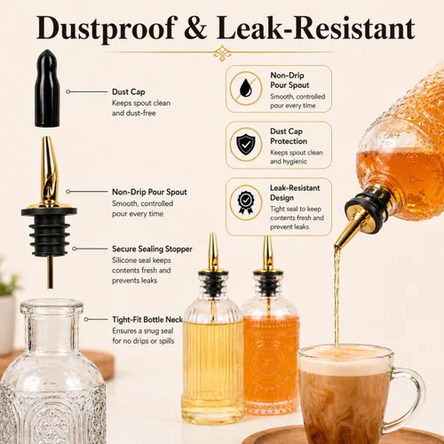 Vista 4 de ChezMax Botellas dispensadoras de jarabe de café, recipientes de vidrio de 7 onzas con boquilla de vertido de metal, accesorios de barra de café