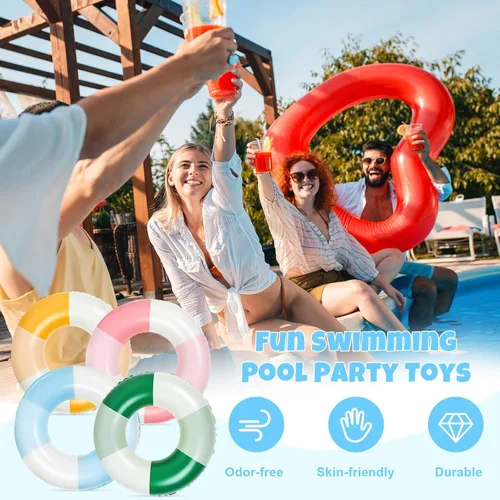 Vista 3 de JarThenaAMCS 4 flotadores inflables para piscina, 4 colores, anillos de natación retro a rayas, tubos de piscina para adultos, adolescentes, verano