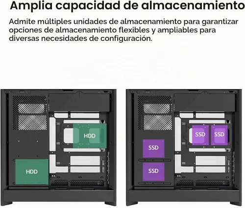 Vista 14 de Caja de PC Montech Serie HS ATX de torre media, PC para juegos, alto flujo de aire, diseño reversible, panel frontal curvo robusto de vidrio