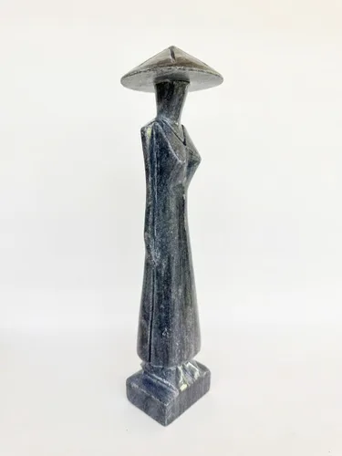 Vista 3 de Estatua de mármol negro para mujer vietnamita, estatua de mujer para sala de estar, oficina, escultura para decoración del hogar, 11.8 pulgadas